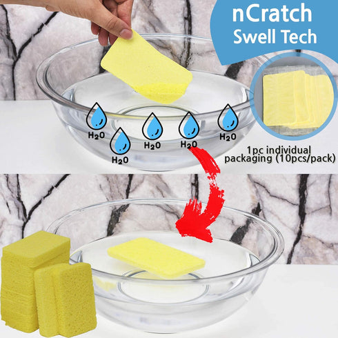 10 Pack Pop Up Compressed Cellulose (1pc Individual Packaged) for Cleaning Scrub Sponge, Washing Dish for Kitchen, Bathroom. Ideal for Trucker, Ca...