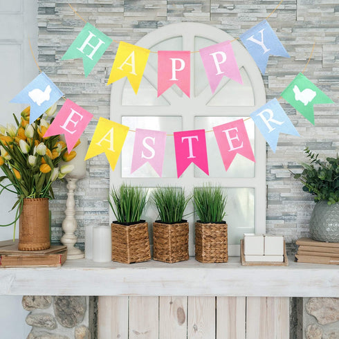 TUPARKA 2pcs Easter Banners, 'Happy Easter' Bunting Garland Decorations, Lightweight Hessian Banner, Pennant Shape, 2.5m Length, Ideal for Party, ...