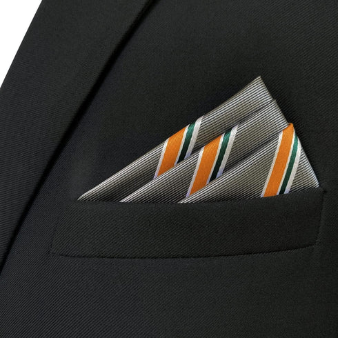 S&W SHLAX&WING Striped Mens Pocket Squares Dark Grey with Orange Stripes for Suits...