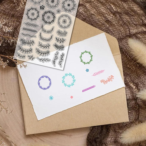 CRASPIRE Clear Silicone Stamps Plant Stamp Wreath Floral Flowers Leaves Reusable Washable Transparent Rubber Stamps for Scrapbooking Journaling Ca...
