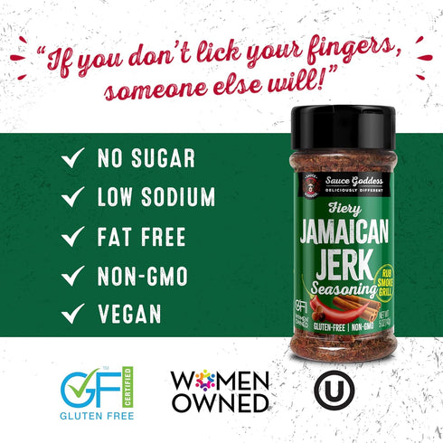 Sauce Goddess Fiery Jamaican Jerk Spice Shaker - Seasonings and Spices for Cooking with Caribbean Flavors! For Chicken, Pork, Seafood & More - Low...