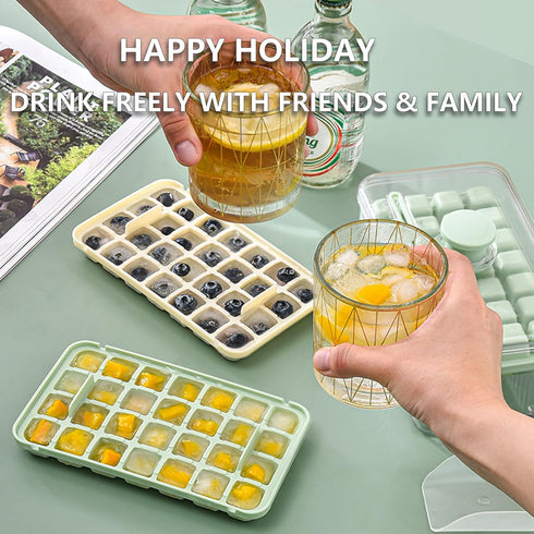 JSE Ice Cube Tray with Lid, 56 PCS Ice Cube Mold with Container, Small Square Shaped Ice Maker for Drinks, Coffee and Cocktails...