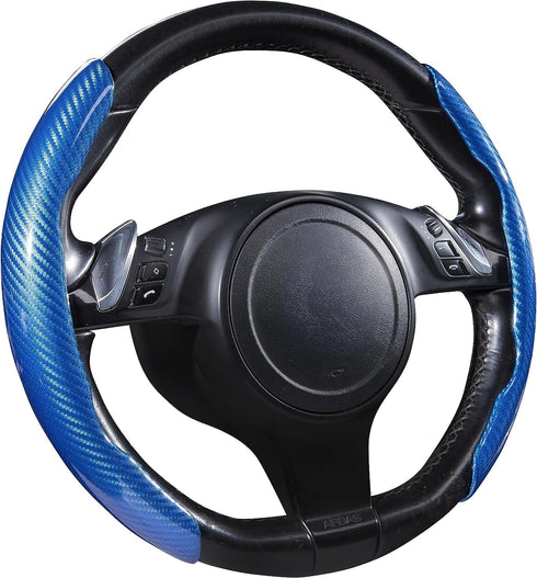 Steering Wheel Cover, Carbon Fiber Car Steering Wheel Cover, Blue Steering Wheel Cover. Anti Slip Grip, Comfortable, Durable, and Easy to Install ...