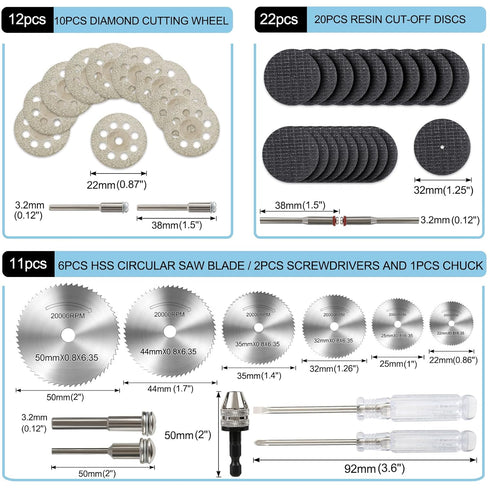 76PCS 1/8inch Shank Power Rotary Tool Accessories Kit for Dremel- includes 45PCS Rotary Cutting Wheels Tool Kit, 20PCS Stone Carving Set Diamond B...