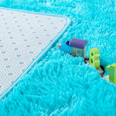 Noahas Fluffy Teal Blue Area Rugs for Bedroom Living Room,4x5.3 Feet Thick Shag Throw Floor Carpet,Soft Shaggy Non-Slip Plush Dorm Nursery Kids Ru...