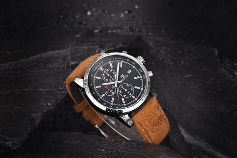 BENYAR - Stylish Wrist Watch for Men, Genuine Leather Strap Watches, Perfect Quartz Movement, Waterproof and Scratch Resistant, Analog Chronograph...