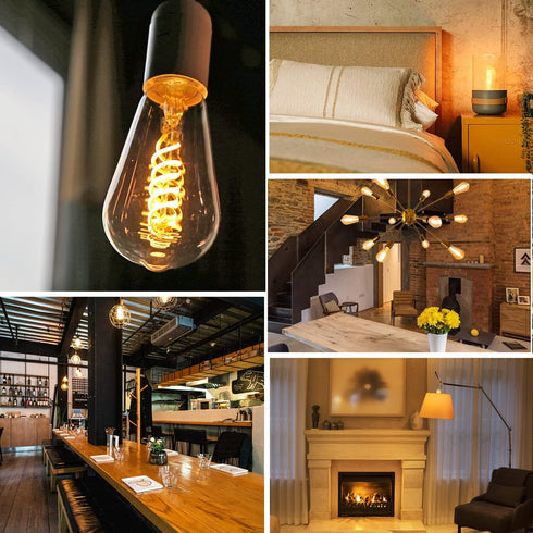 ST58 (ST19) Vintage Edison LED Bulb, Warm White 2500K, Antique Flexible Spiral LED Filament Light Bulb, 600LM Dimmable, 6W Equivalent to 60W, CRI ...
