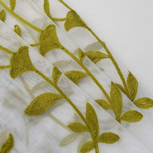 Melodieux Flower Embroidery Sheer Curtain for Living Room Bedroom, Farmhouse Style Rod Pocket Voile Drape, White/Green, 52 by 84 Inch (1 Panel)...