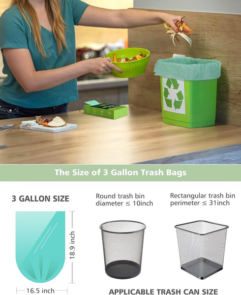 Compost Bags 3 Gallon 125 Packs,AYOTEE Compostable Trash Bags 3 Gallon, Small Biodegradable Trash Bags, Compost Bags For Countertop Bin,3 Gallon C...