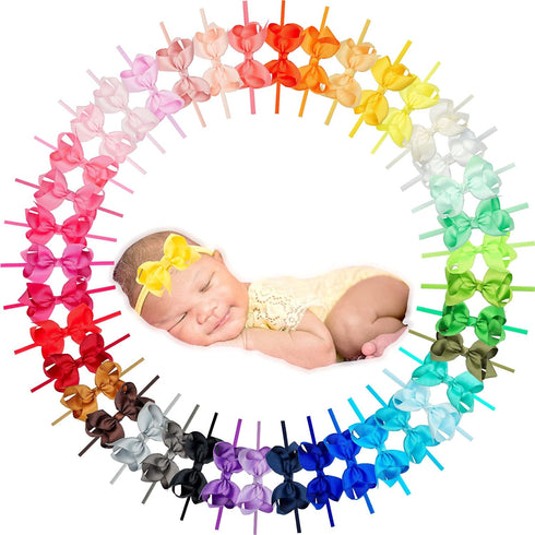 CÉLLOT 40 Colors Baby Bow Headbands 3" Hair Bows Super Soft Nylon Headbands for Baby Girls Infants preemie and Newborn Kids Hair Accessories...