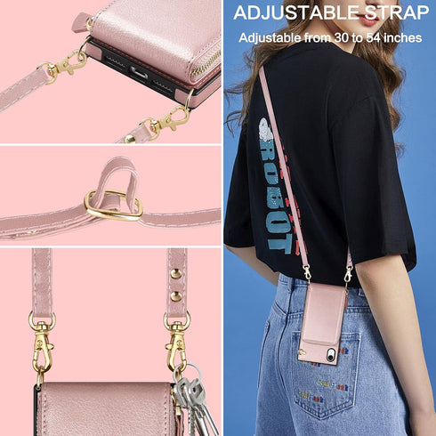 for iPhone XR Zipper Leather Wallet Case (6.1-Inch) - 3-in-1 Crossbody Bag with Card Holder - Shockproof PU Leather Case - 11-Card Capacity & Adju...