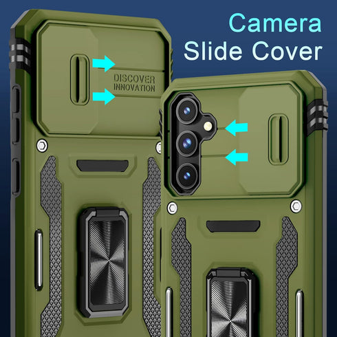 DEERLAMN for Samsung Galaxy S23 FE Case with Slide Camera Cover+Screen Protector(1 Pack),Rotated Ring Kickstand Military Grade Shockproof Protecti...