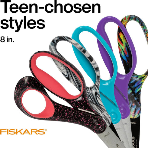 Fiskars 8" Left-Handed Softgrip Teen Scissors for Ages 15+ - Scissors for School or Crafting - Back to School Supplies - Blue Speckled...