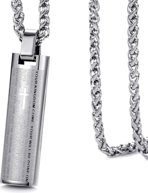 MOO&LEE Stainless Steel Lords Prayer Bar Necklace for Men 24 Inches Link Chain...