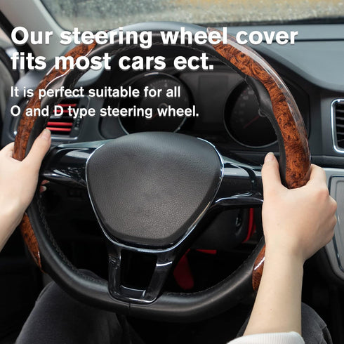 Amiss Car Wood Grain Steering Wheel Cover, Car Interior Accessories, 2PCS Segmented Steering Wheel Protector, Universal 99% Car Wheel Cover Protec...