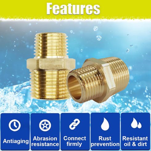 2pcs Reducing Hex Nipple, Brass 1/2" NPT Male x 3/8" NPT Male Pipe Fitting Reducer Nipple Adapter 1000psi Reducer Straight Connector (2pcs, 1/2"-3...