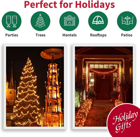 Super-Bright Extendable Orange Halloween Decoration100 Lights 19.6ft UL Certified Mini Bulb String Lights Set for Outdoor Halloween Home Christmas...
