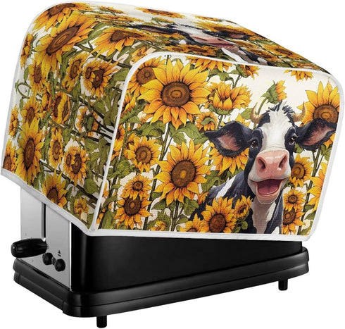 Sunflower Cow Printed Toaster Cover for 4 Slice Bread Maker, Anti Fingerprint Oven Dust Protector, Small Kitchen Appliance...