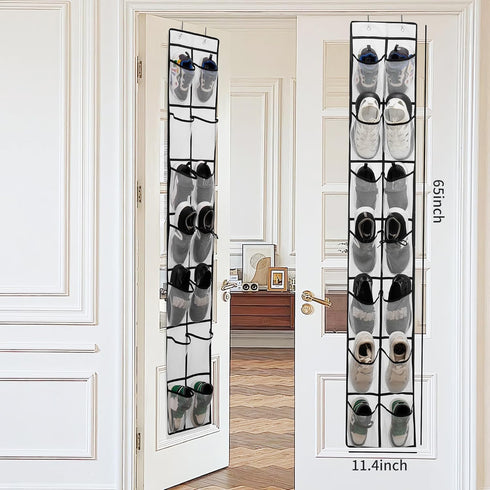 Over The Door Shoe Organizer, 14 Large Mesh Pockets Hanging Shoe Rack for Closet Organizers and Storage, White, 2-pack (white)...