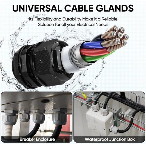 TICONN 20 Pcs IP68 Waterproof Cable Gland Kit Nylon NPT Adjustable Cable Connectors Assortment 1/4” 3/8” 1/2” 3/4” 1“ for Waterproof Junction Box ...