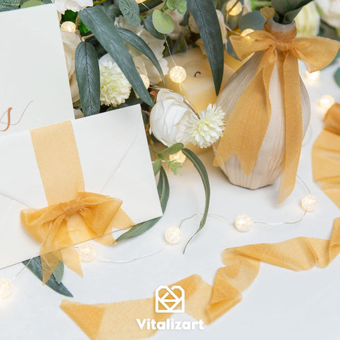 Vitalizart Gold Ribbon for Gift Wrapping 1 1/2 inch Tulle Fabric Shimmer for Wedding Decor Wreath Bridal Shower Hair Bow Maker Flower Bouquet Card...