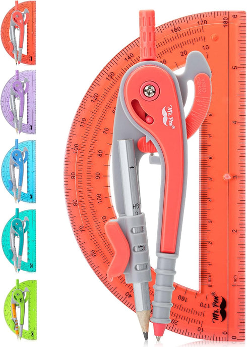 Mr. Pen- Compass and Protractor Set, Red, Compass Geometry Tool, Protractor and Compass Set, Compass Drawing Tool, Drawing Compass, Protractor Set...