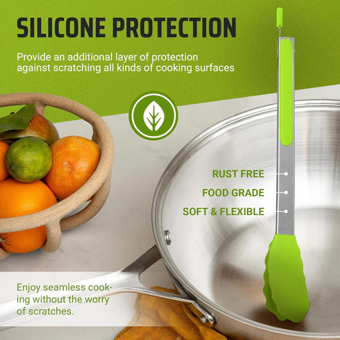 Kaluns Kitchen Tongs for Cooking, Non Stick Silicone Tip Stainless Steel Tongs, Set of Four 7,9, and 12 Inch Tong Plus Silicone Spatula Non-stick,...