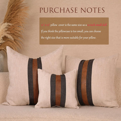 BOYSUM Farmhouse Decorative Outdoor Throw Pillow Covers for Couch Sofa Bed Brown Faux Leather Accent Pillow Cover Modern Decor Pillow Case 18 x 18...