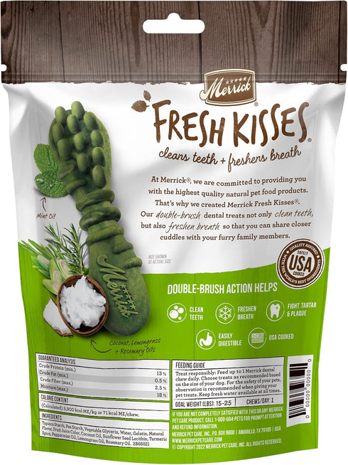 Merrick Fresh Kisses Natural Dental Chews Infused With Coconut And Botanical Oils For Small Dogs 15-25 Lbs - 15 ct. Bag...