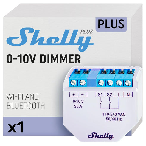 Shelly Plus 0-10V Dimmer | WiFi & Bluetooth Smart Dimmer Switch | String Light | No Neutral Wire Required | Home Automation | Compatible with Alex...
