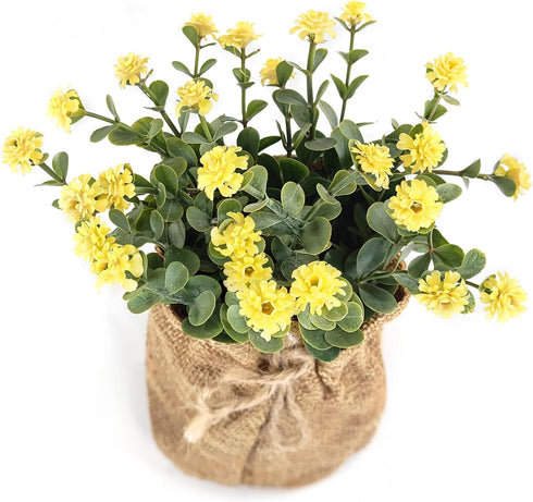 Realistic Yellow Artificial Daisy Flowers with Burlap Bag 17 cm Decorative Artificial Potted Plants...