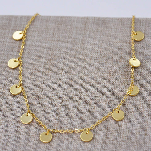 Gold Tiny Disc Chain Choker Coin Short Layering Necklace 14 Inch with 2 Inch Extender...