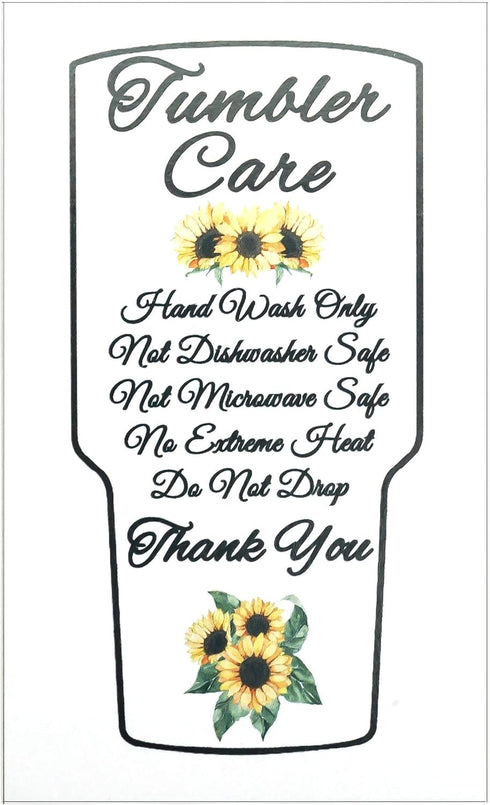 50 Tumbler Care Cards, Tumbler Care Instructions, Tumbler Care and Cleaning Cards, Cup Care Instructions Sun Flower...
