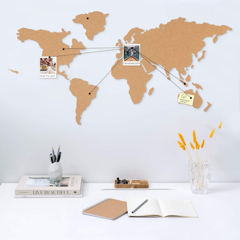 Navaris Cork Board World Map - Self-Adhesive Corkboard Continents for Wall to Pin, Plan and Document Travels - Includes 18 Cork Pieces and 10 Pins...