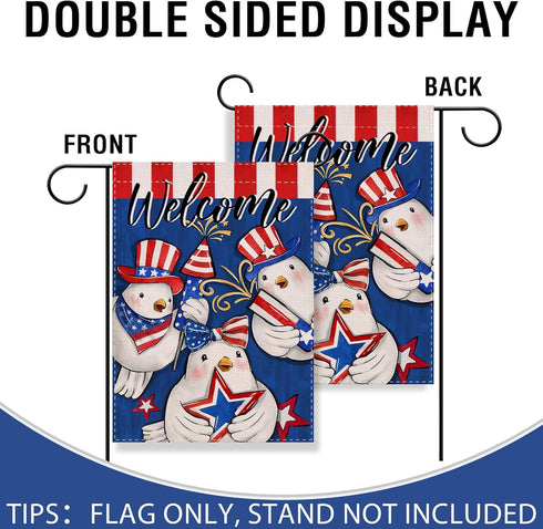 Welcome 4th of July Dove Peace Bird Patriotic Small Decorative Garden Flag, America USA Stars Stripes Blue Yard Lawn Outside Decor, American Firew...