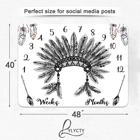 Boho Baby Age Blanket, African Primitive Tribal Indian Chief Baby Milestone Blanket Newborn Baby Photo Baby Memory Blanket Age Blanket, 48x40 Inch...