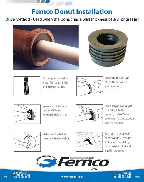 Fernco P22U-205 2-in. Service Weight Cast Iron Hub to 2-in. Sch. 40 PVC Compression Donut, 2-Pack...