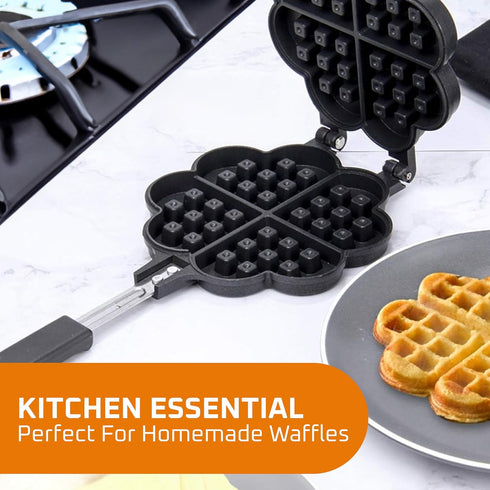 Bruntmor Stovetop Waffle Pan Set of 1 - Cast Iron Waffle Pan Maker for Pancakes, Puffs, and Waffles - Non-Electric Stovetop Griddle Panwaffle for ...