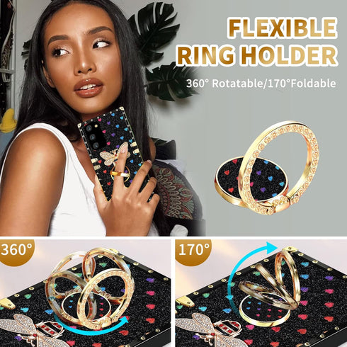 Loheckle for Samsung Galaxy A02s Phone Case for Women, Designer Square Cases for Galaxy A02s Phone Case with Ring Stand Holder and Lanyard, Stylis...