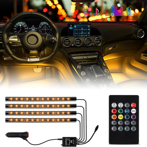 Car LED Strip Light Interior, Sound Active 4 Lines 48 LEDs Multicolor Music Sync Interior Car Lights Under Dash Waterproof led Lights for car, Wir...