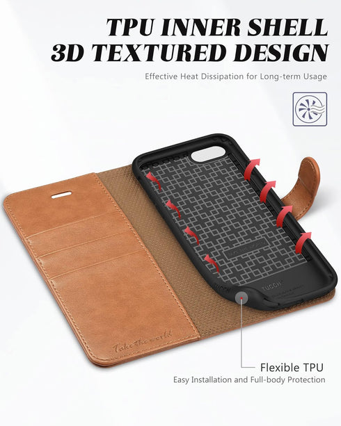 TUCCH Case Wallet for iPhone SE 2022 5G/Phone 7/8/SE 2020, PU Leather Flip Folio with Card Slot Stand Magnetic TPU Shockproof Inner Shell Compatib...
