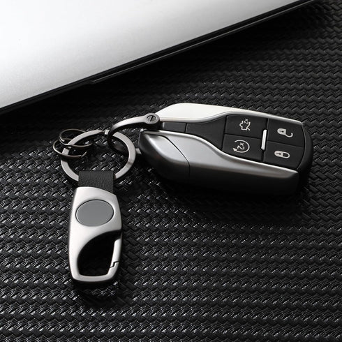 Carabiner Keychain, Key Chains for Car Key with 2 Key Rings and Anti-Lost D-Ring, Multifunctional Leather Keychains for Men and Women – Grey(Black...
