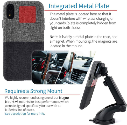 Dockem M1 Card Case for iPhone XR (6.1"): Slim Canvas Style Faux Leather Wallet Case with Built-in Metal Plate for Magnetic Mounting and Lay-Flat ...