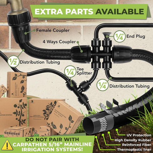 Carpathen 30pcs Drip Irrigation Emitters - 1/4" Drip Irrigation System Push-to-Connect - Adjustable 360 Degree Drip Emitters Vortex on 6" Sturdy S...