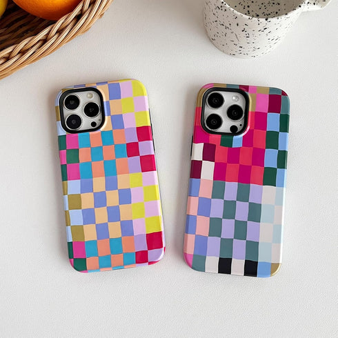 Compatible with iPhone 12 / iPhone 12 Pro Case,Cute Colorful Checkered Case with Shockproof Slim Soft TPU and Hard PC Protective Cases for Women/M...