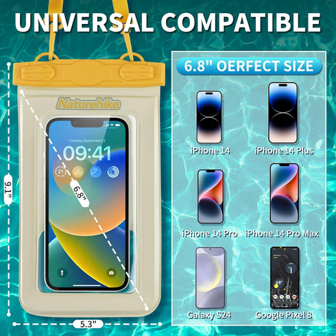 Naturehike IPX8 Floating Waterproof Phone Pouch, Waterproof Phone Case with Lanyard for iPhone 15 14 13 Pro Max, Galaxy S24 S23 S22 Ultra, Vacatio...