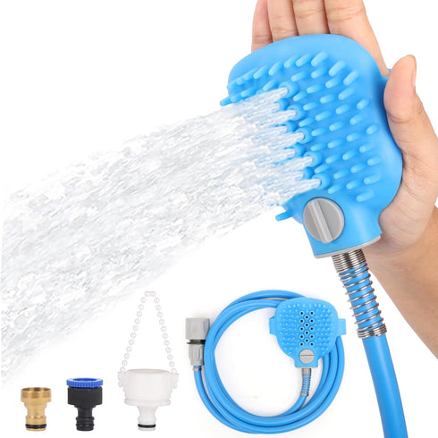 Dog Bath Hose Sprayer and Scrubber Attachment - Indoor/Outdoor Pet Bathing, Grooming and Washing - Pet Shower Brush with Garden Nozzle...