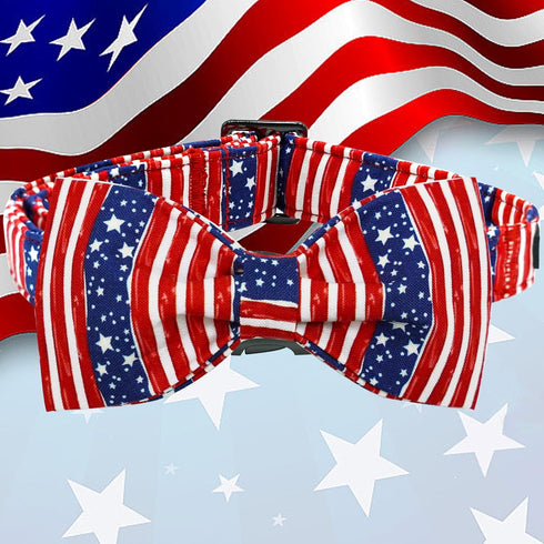 Elegant little tail Independence Day Dog Collar, Holiday Pet Collar with Bow Dog Durable Patriotic Dog Collars Pet Gift Adjustable Dog Collar for ...