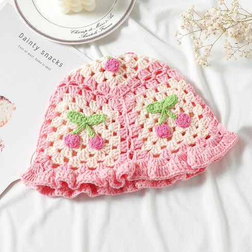 Crochet Bucket Hat for Women Handmade Floral Hat Portable Knitted Elastic Cute Beach Hat for Vacation Traveling...
