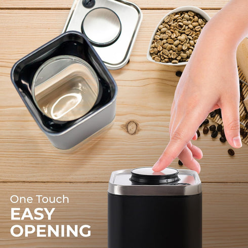 Kaffe Glass Coffee Canister (12oz) w/Airtight Lid - Click to Release Seal - BPA Free Glass & Stainless Steel - Elegant Kitchen Storage Container f...